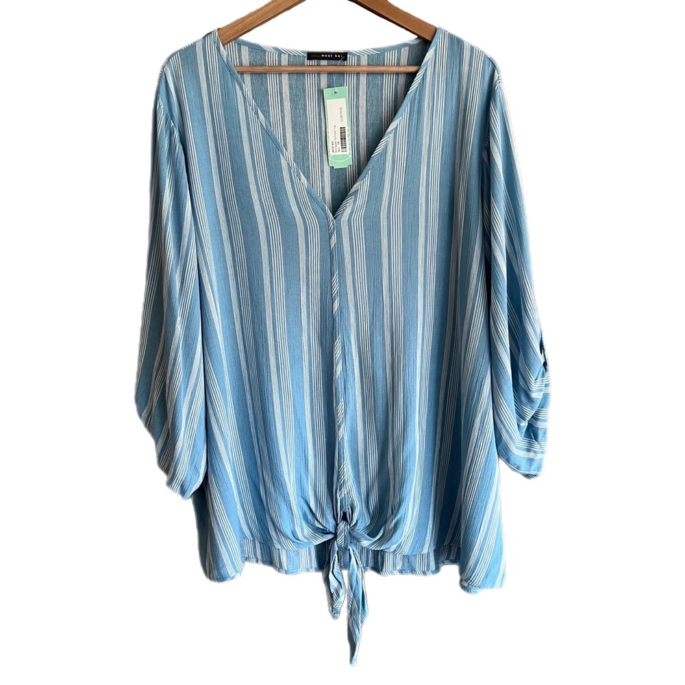 New WEST KEI Stitch Fix Romayne Tie Front Striped Top Size 2X Blue White